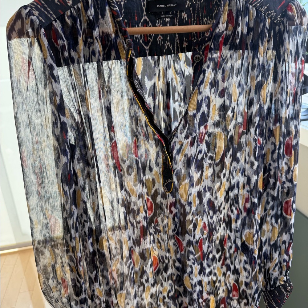 Isabel Marant Black and Red Graphic Long Sleeve Blouse